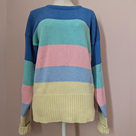 💙 Vintage Ralph Lauren Spring 1987 Cotton Unisex Multicolor Striped Sweater, M - Picture 16 of 16